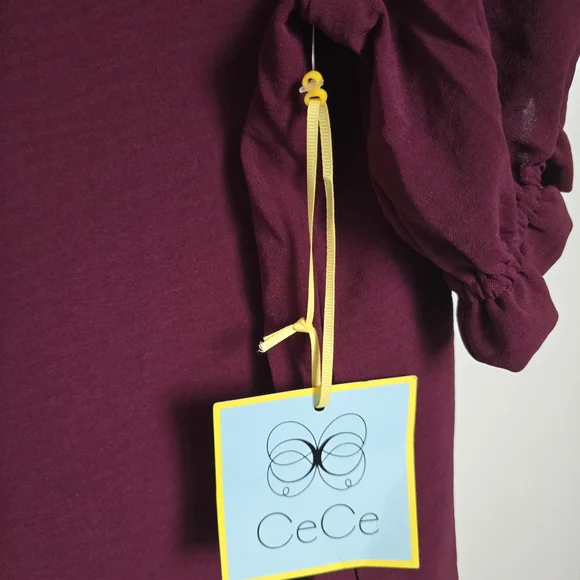CeCe Women's Burgundy Top with Puff Sleeves - Picture 4 of 4